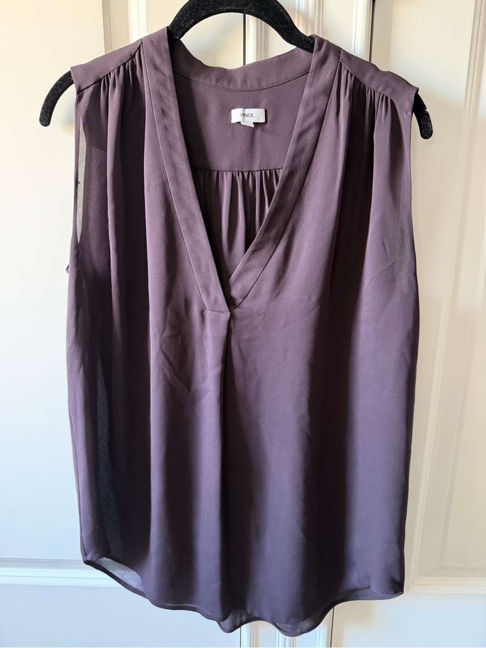 Vince Brown Sleeveless V-Neck Blouse